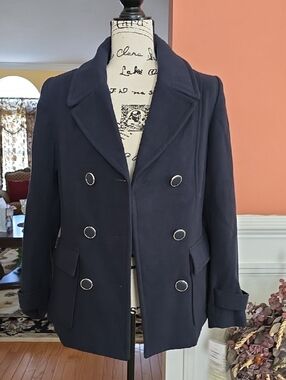 Maralyn & Me Navy Double-Breasted Pea Coat with Silver Buttons